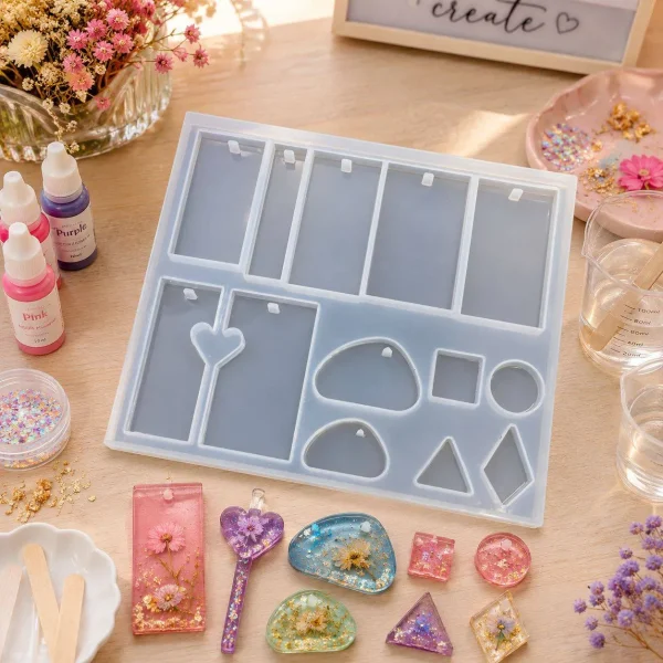Silicone mold with peg-hole shapes, suitable for keychains.